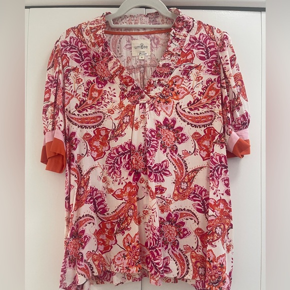 Umgee Floral Paisley Ruffle Neck Blouse / Med - Picture 3 of 9